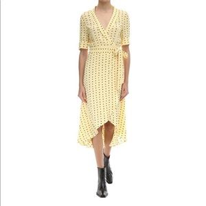 Ganni White and Yellow Floral Wrap Dress- Size 36